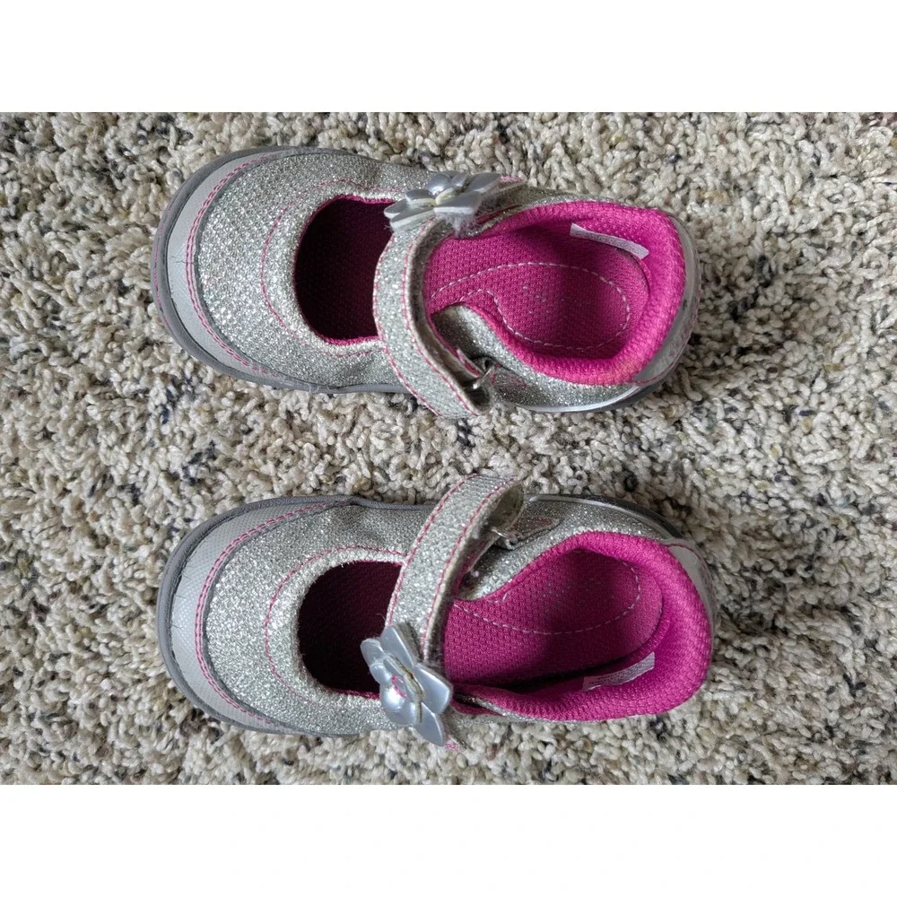 Stride Rite Pauline Silver Glitter Mary Jane Shoes Toddler Girls Size 5 Pink